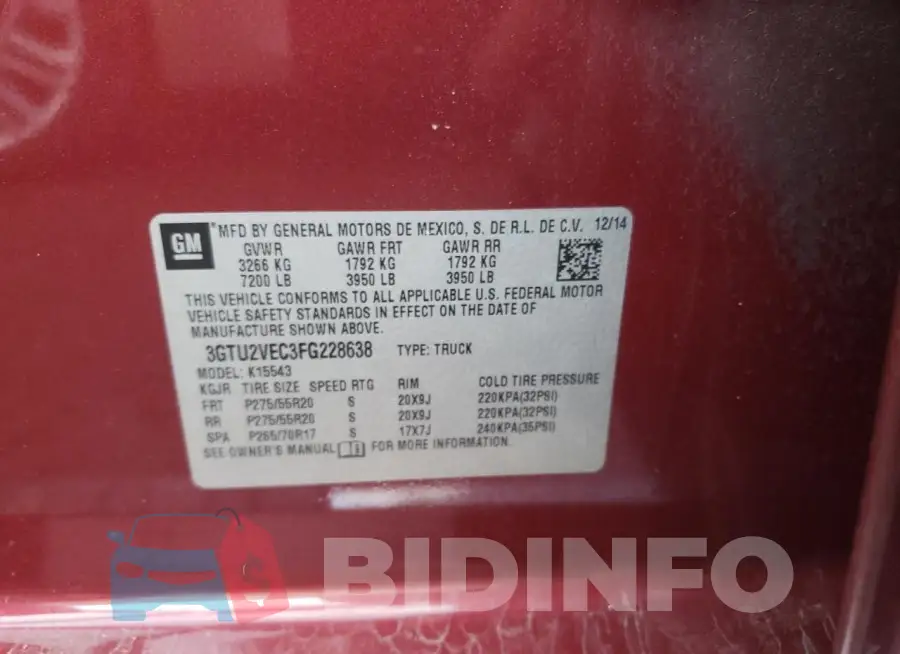 3GTU2VEC3FG228638 Photo# 12