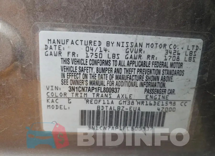 3N1CN7AP1FL800937 Photo# 12