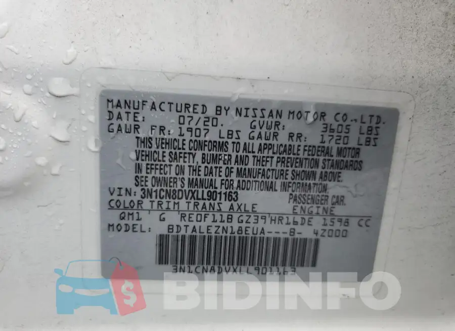 3N1CN8DVXLL901163 Photo# 12