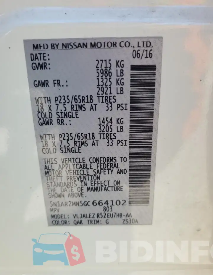 5N1AR2MN5GC664102 Photo# 13