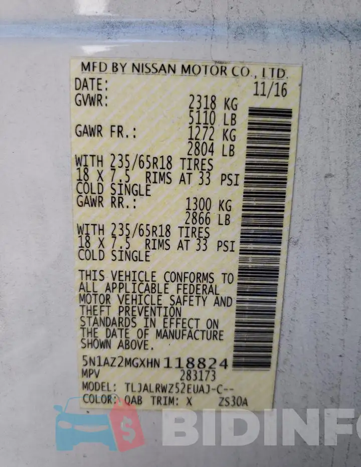 5N1AZ2MGXHN118824 Photo# 12