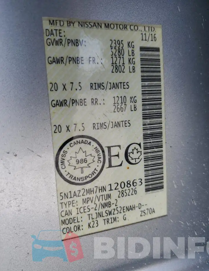 5N1AZ2MH7HN120863 Photo# 12