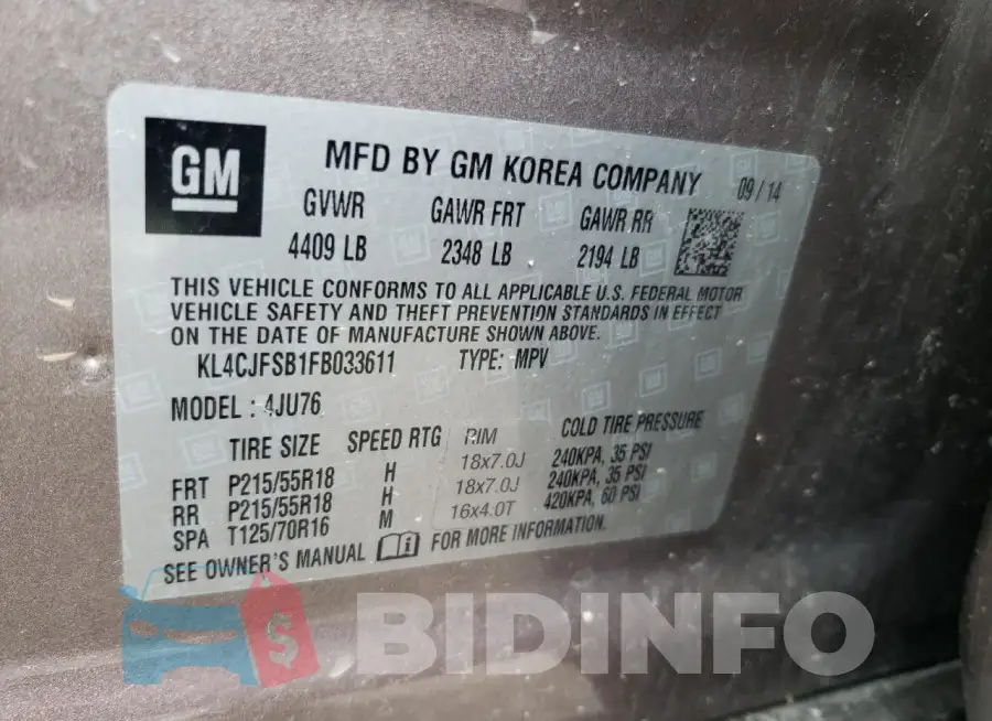 KL4CJFSB1FB033611 Photo# 12