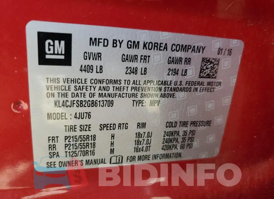 KL4CJFSB2GB613709 Photo# 13