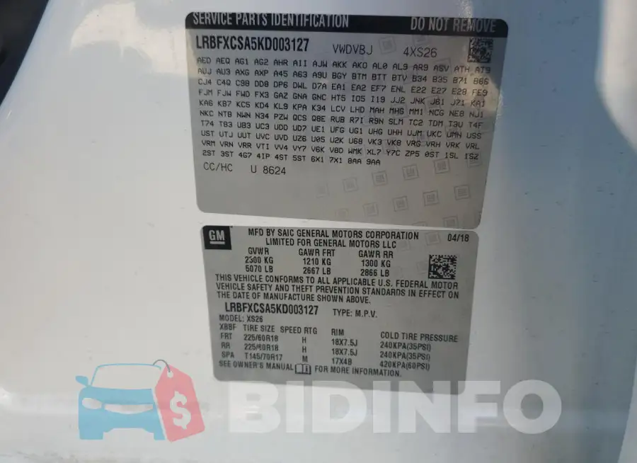 LRBFXCSA5KD003127 Photo# 13