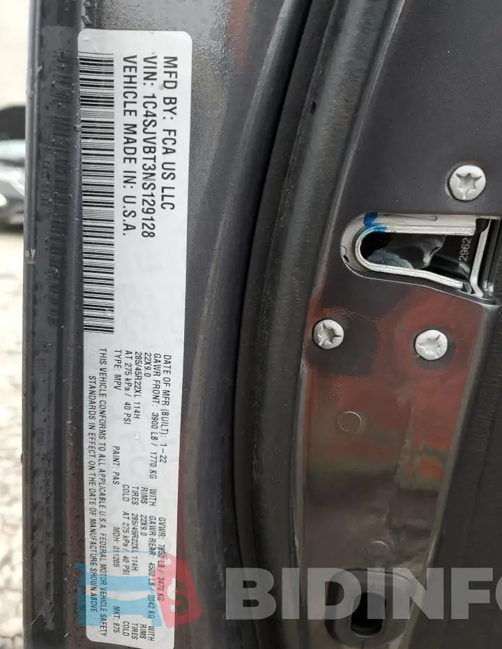 1C4SJVBT3NS129128 Photo# 14