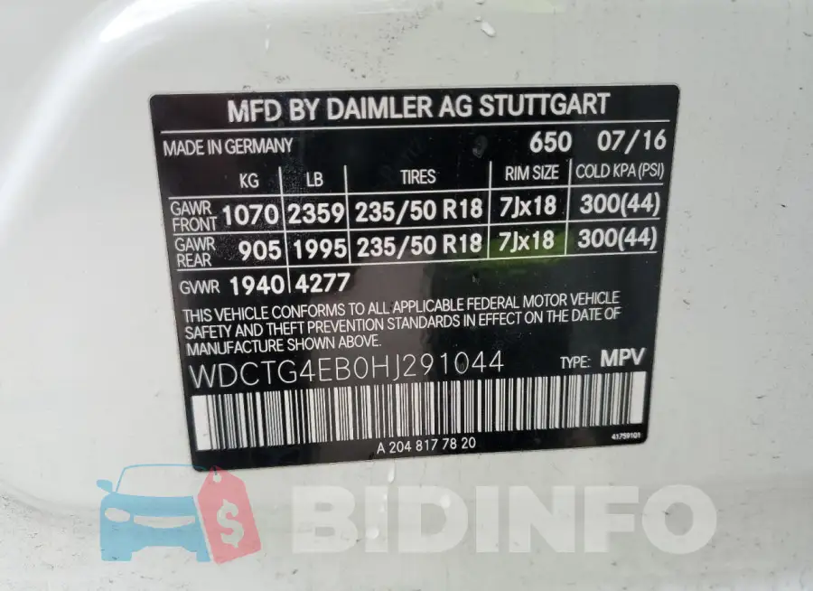 WDCTG4EB0HJ291044 Photo# 14