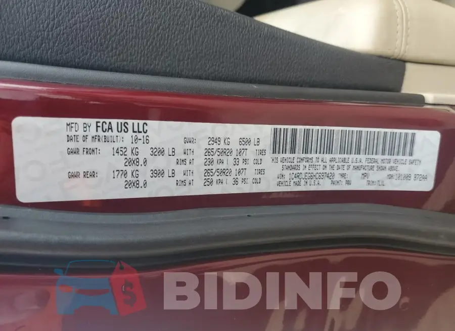 1C4RDJEG6HC697420 Photo# 13