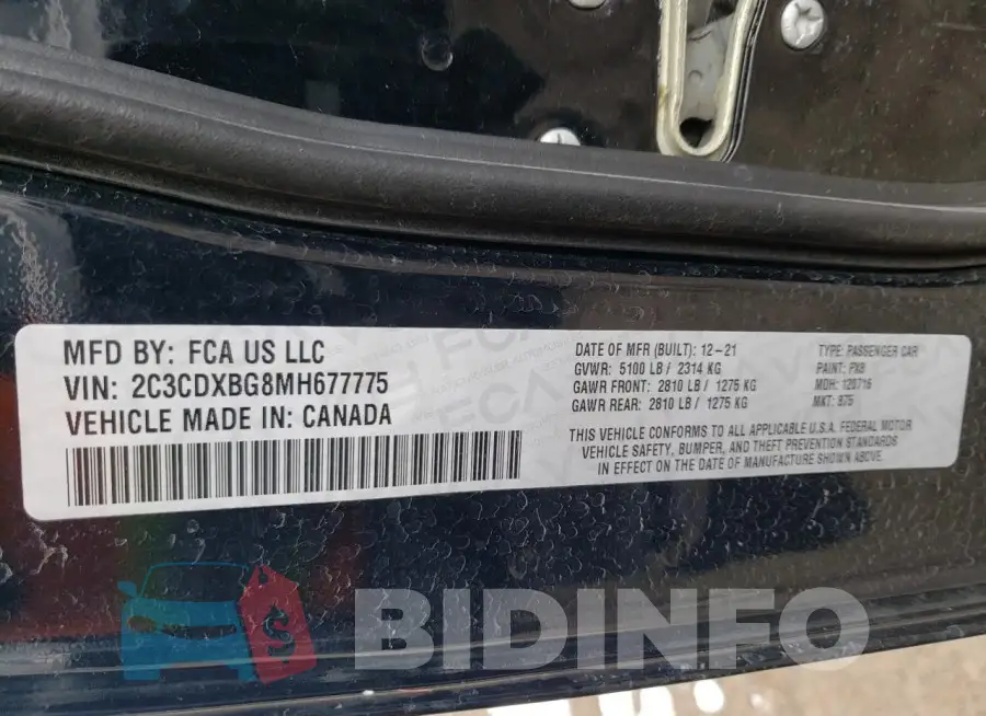 2C3CDXBG8MH677775 Photo# 12