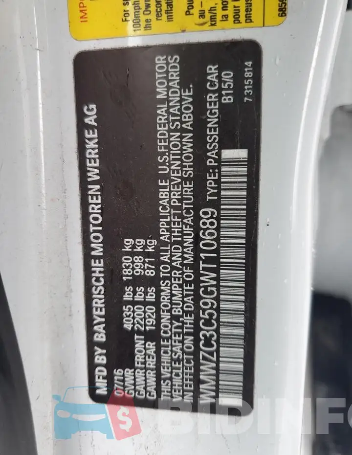 WMWZC3C59GWT10689 Photo# 13