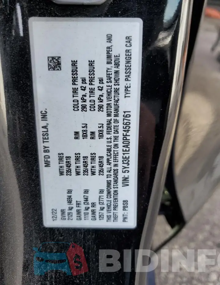 5YJ3E1EA0PF456761 Photo# 12