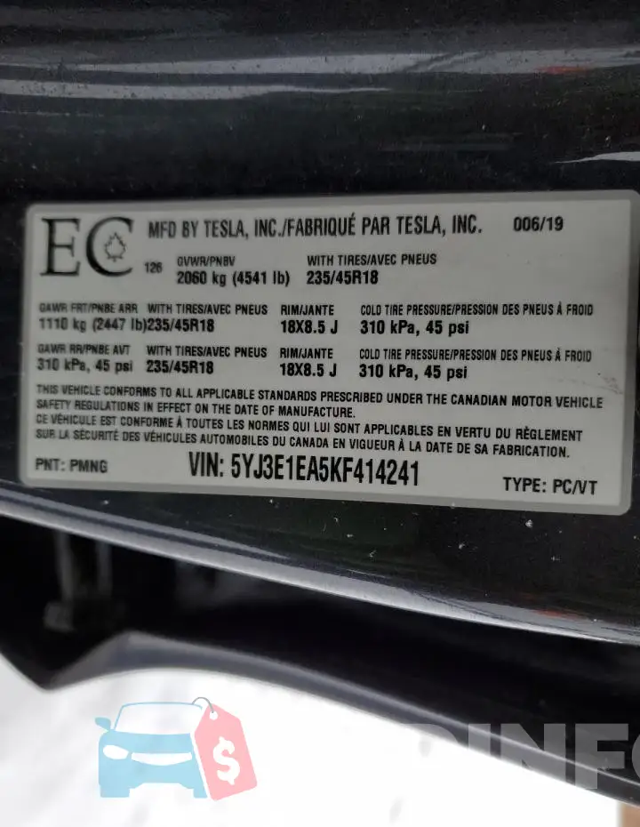 5YJ3E1EA5KF414241 Photo# 13