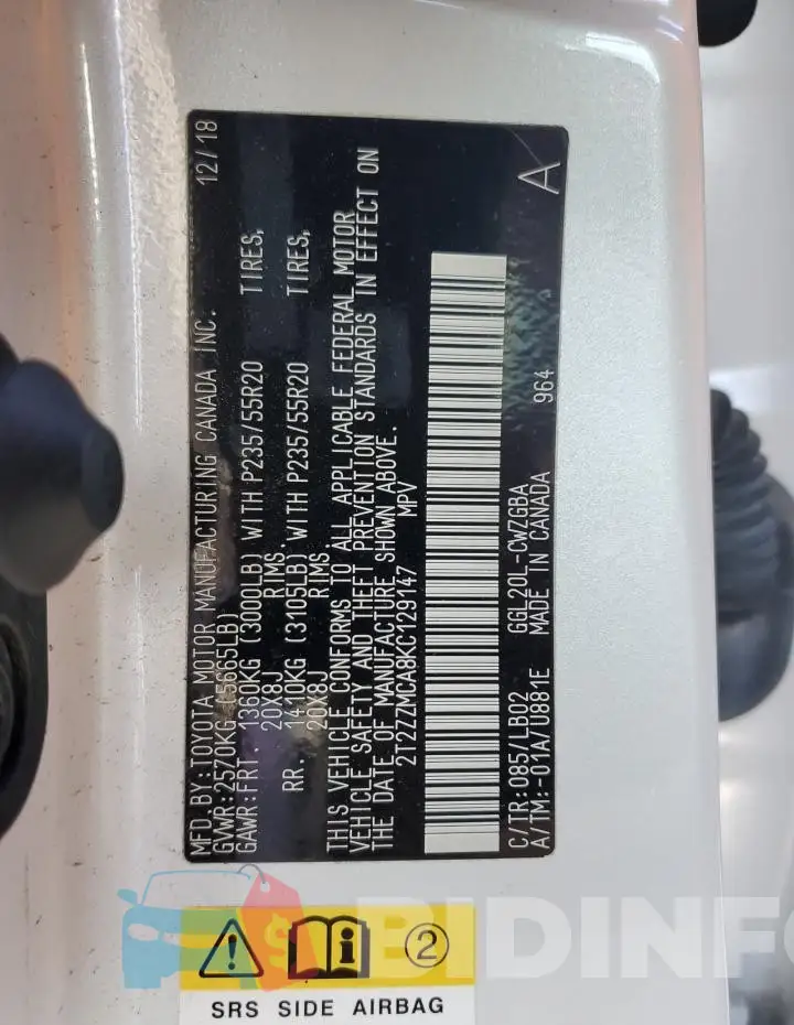 2T2ZZMCA8KC129147 Photo# 12