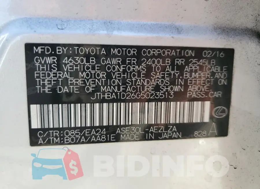 JTHBA1D26G5023513 Photo# 12