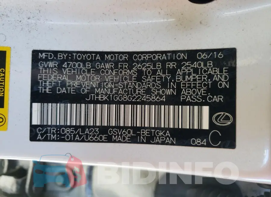 JTHBK1GG8G2245864 Photo# 12