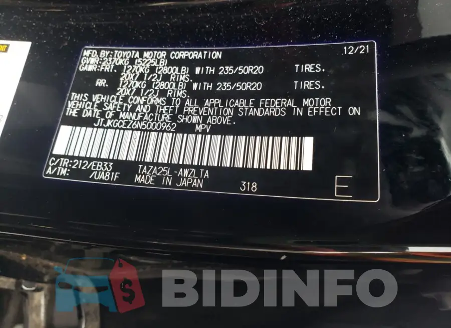 JTJKGCEZ6N5000962 Photo# 12