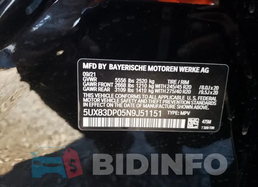 5UX83DP05N9J51151 Photo# 12