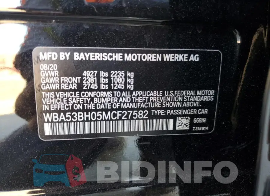 WBA53BH05MCF27582 Photo# 12