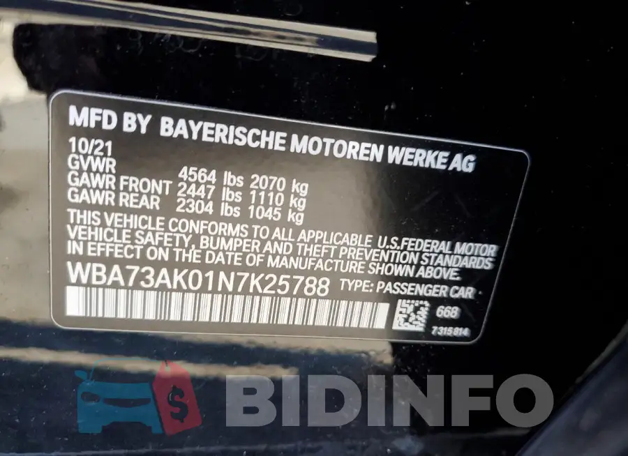 WBA73AK01N7K25788 Photo# 12