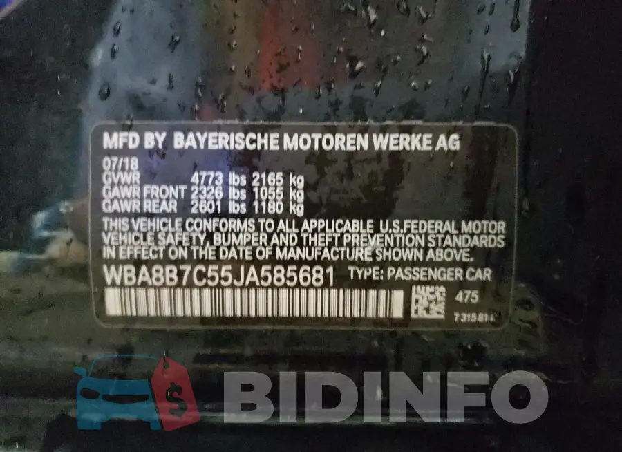 WBA8B7C55JA585681 Photo# 13