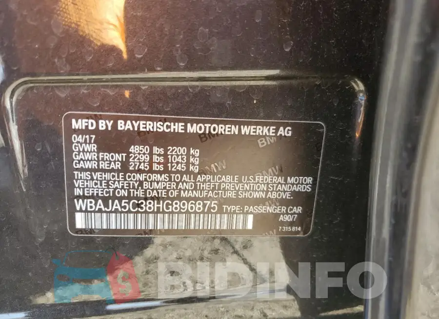 WBAJA5C38HG896875 Photo# 13