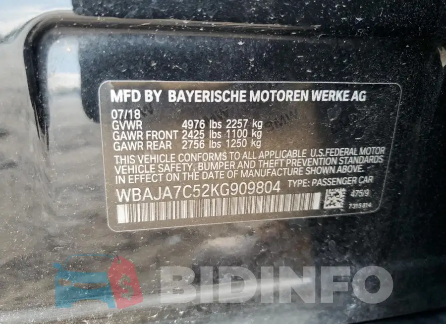WBAJA7C52KG909804 Photo# 13