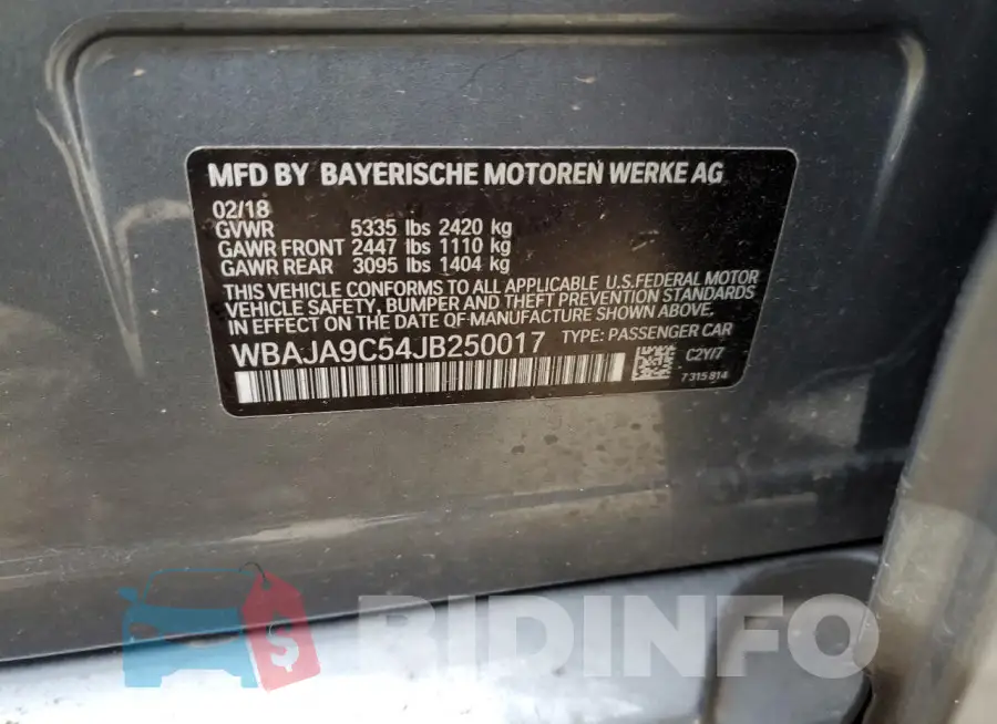 WBAJA9C54JB250017 Photo# 12