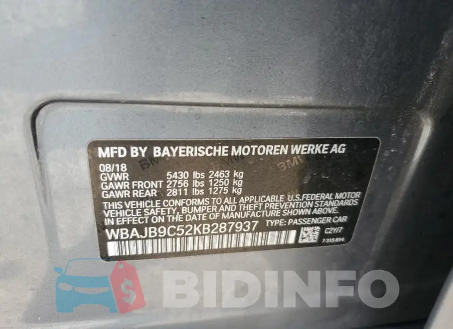 WBAJB9C52KB287937 Photo# 12