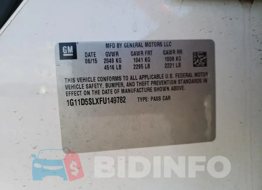1G11D5SLXFU149782 Photo# 13