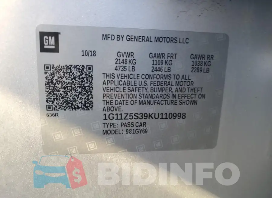 1G11Z5S39KU110998 Photo# 12