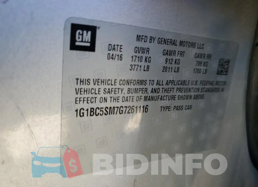 1G1BC5SM7G7261116 Photo# 12