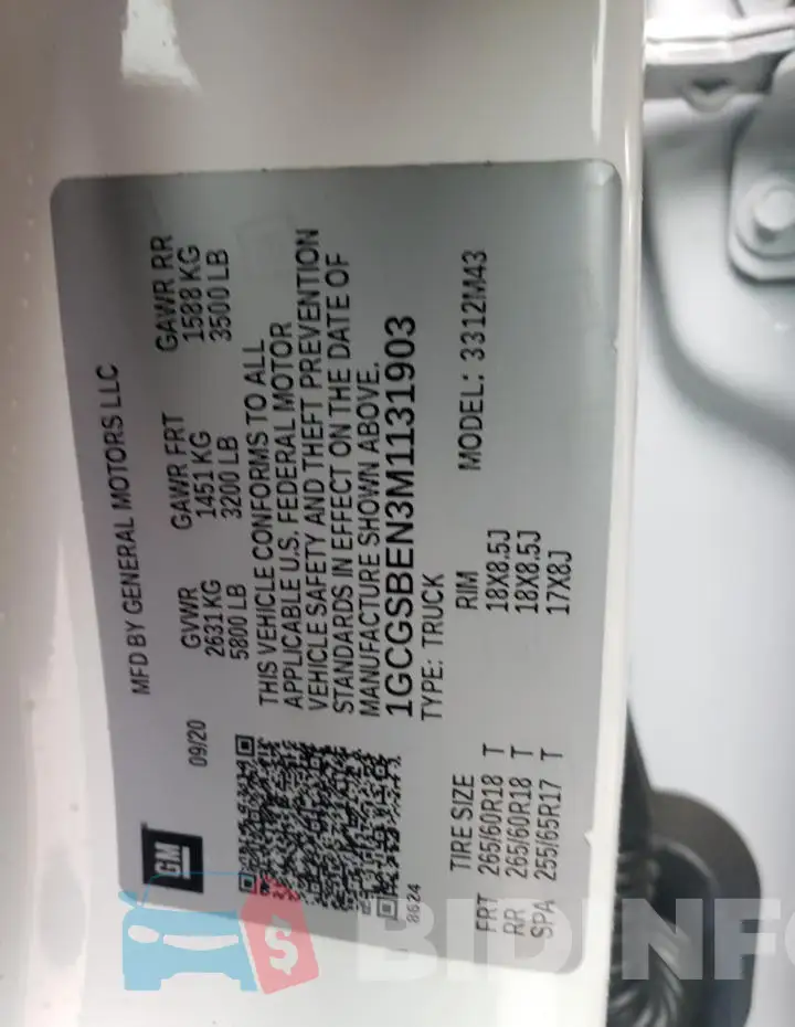 1GCGSBEN3M1131903 Photo# 12