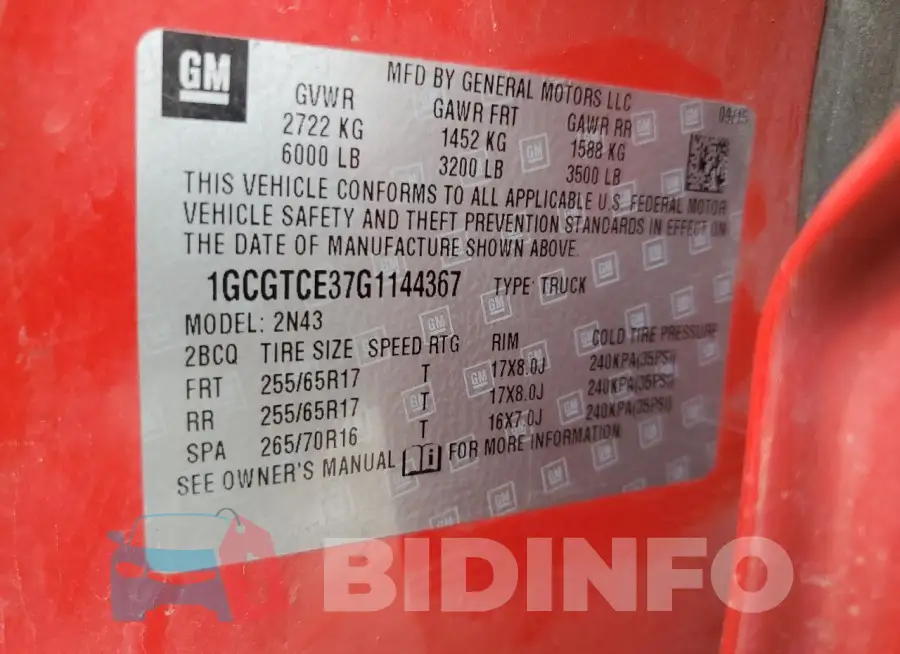 1GCGTCE37G1144367 Photo# 12