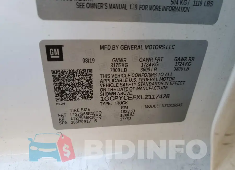 1GCPYCEFXLZ117428 Photo# 12