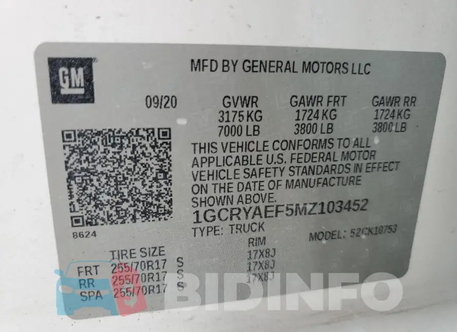 1GCRYAEF5MZ103452 Photo# 12