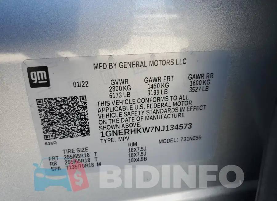 1GNERHKW7NJ134573 Photo# 13