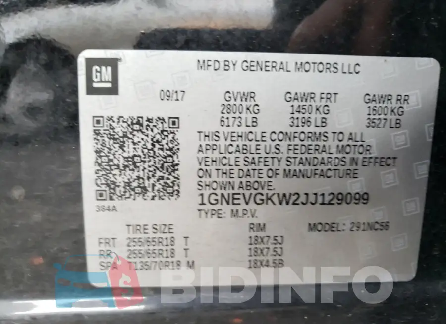 1GNEVGKW2JJ129099 Photo# 13