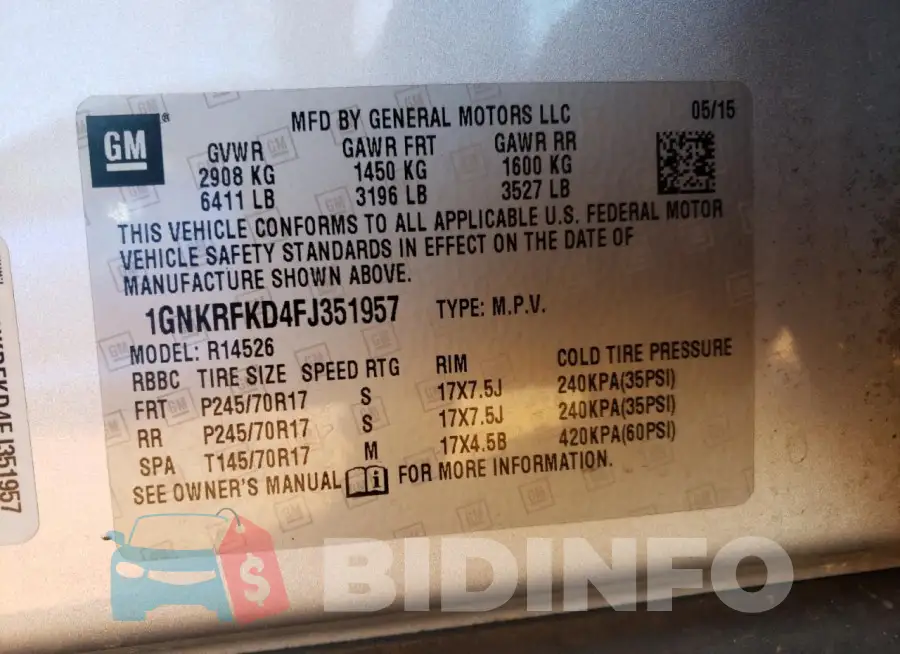 1GNKRFKD4FJ351957 Photo# 13