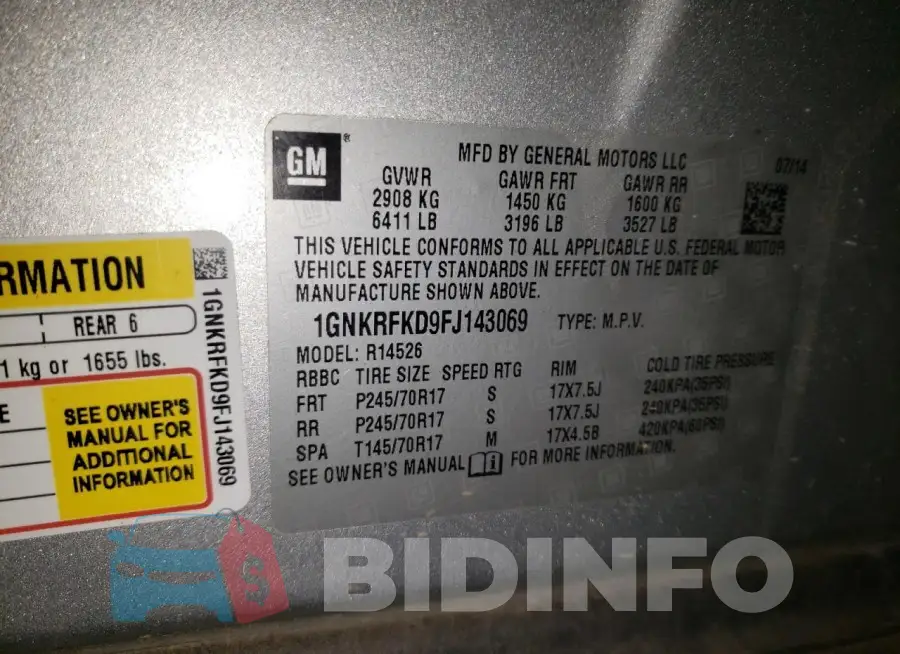 1GNKRFKD9FJ143069 Photo# 12