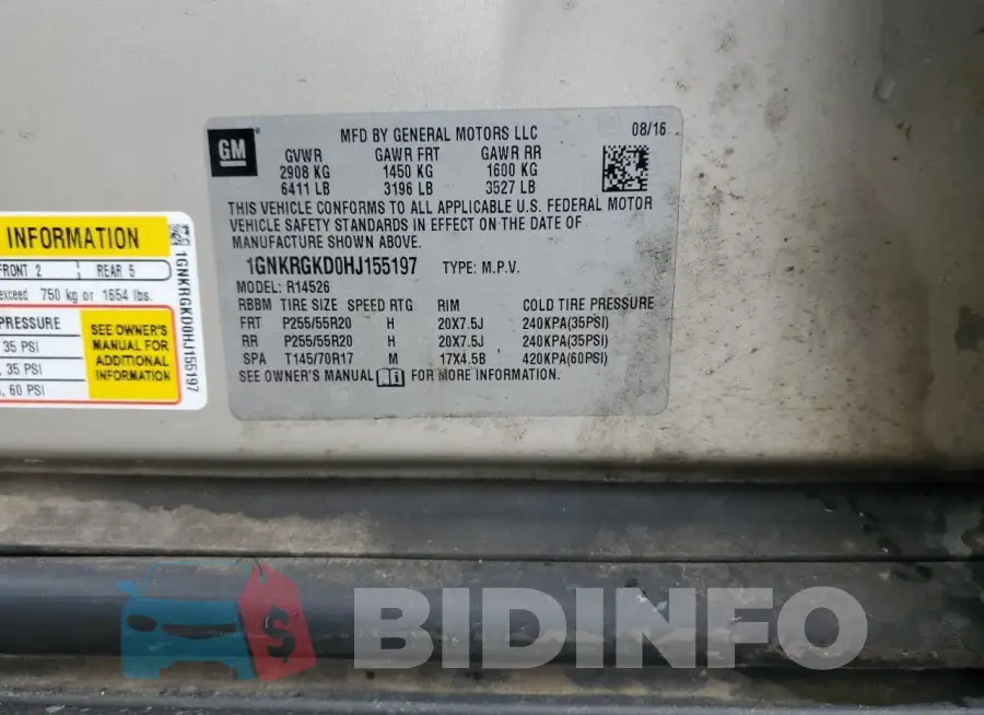 1GNKRGKD0HJ155197 Photo# 14
