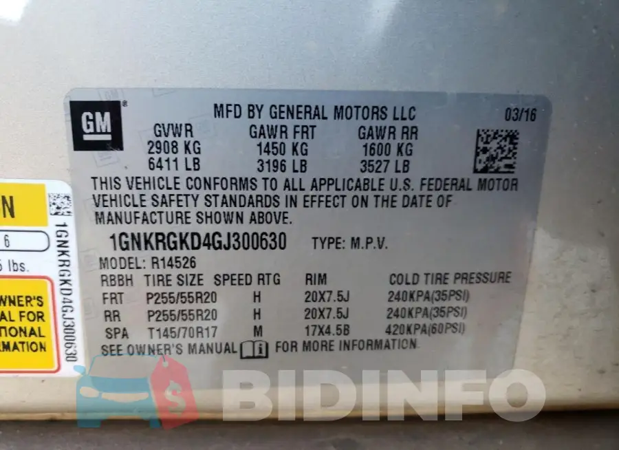 1GNKRGKD4GJ300630 Photo# 13