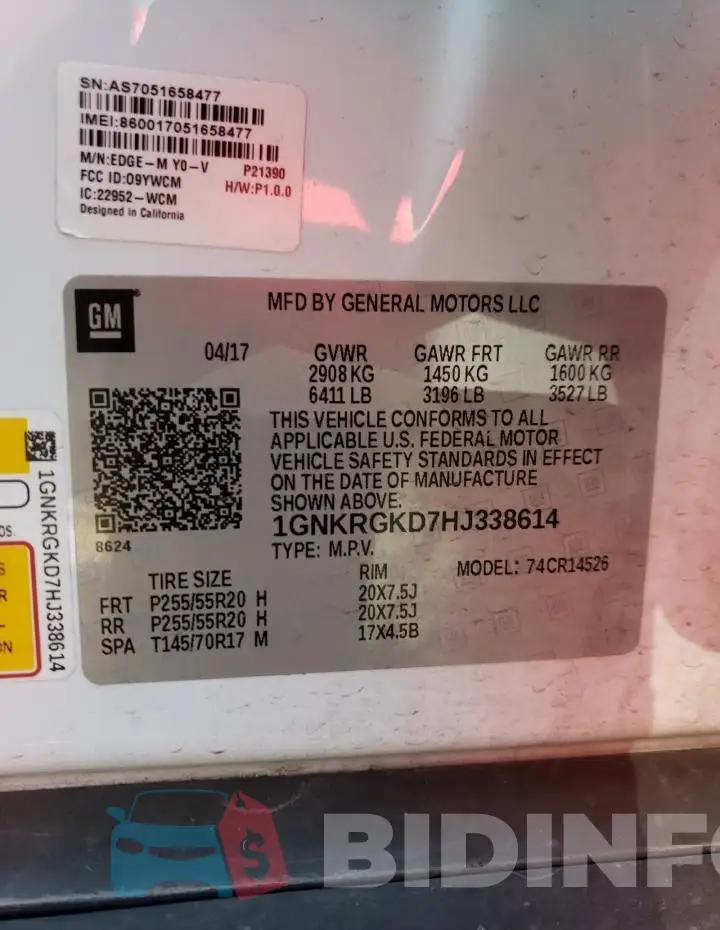 1GNKRGKD7HJ338614 Photo# 14