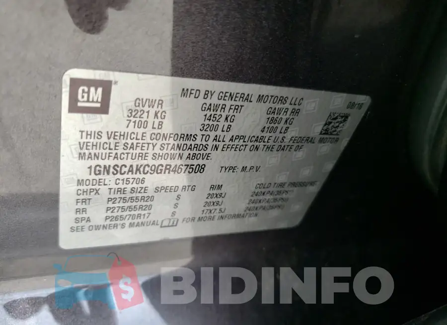 1GNSCAKC9GR467508 Photo# 13