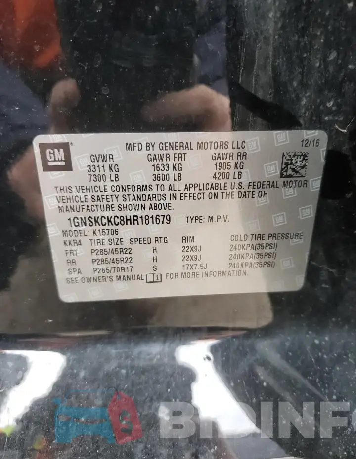 1GNSKCKC8HR181679 Photo# 13