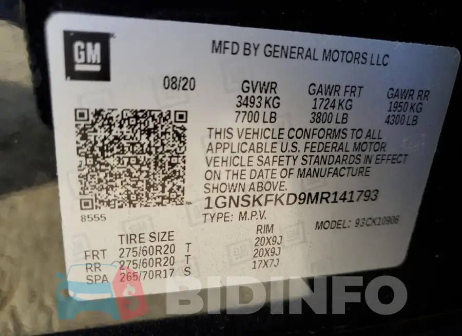 1GNSKFKD9MR141793 Photo# 12