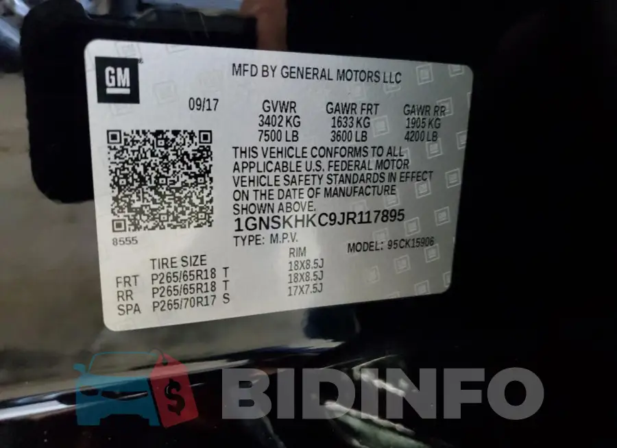 1GNSKHKC9JR117895 Photo# 13