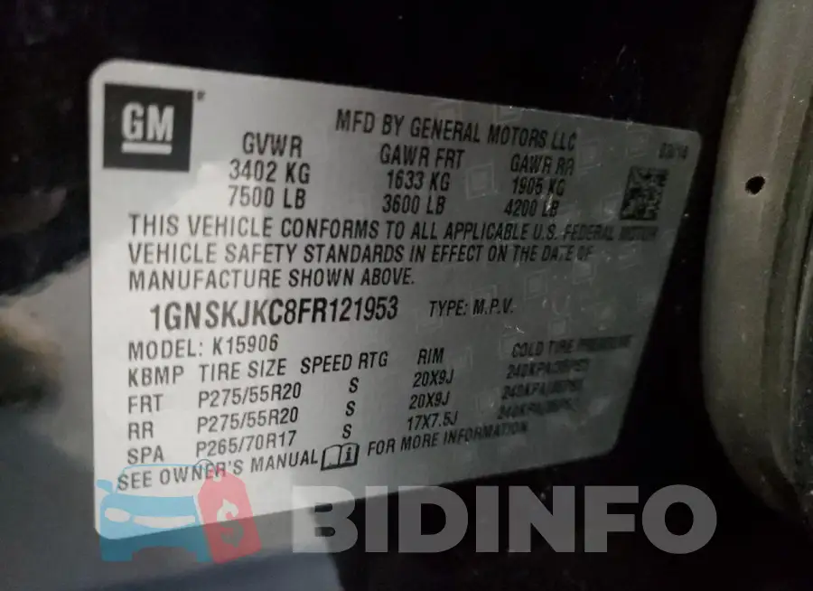 1GNSKJKC8FR121953 Photo# 13