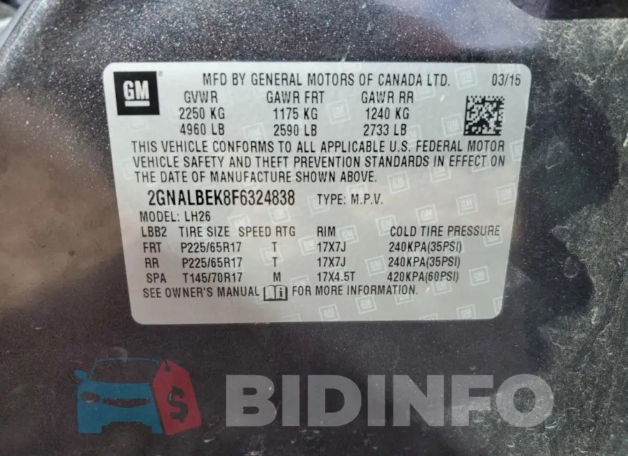 2GNALBEK8F6324838 Photo# 13