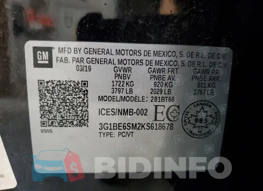 3G1BE6SM2KS618678 Photo# 12