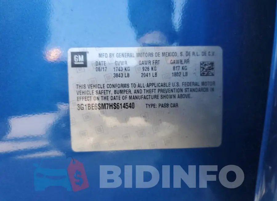 3G1BE6SM7HS614540 Photo# 12
